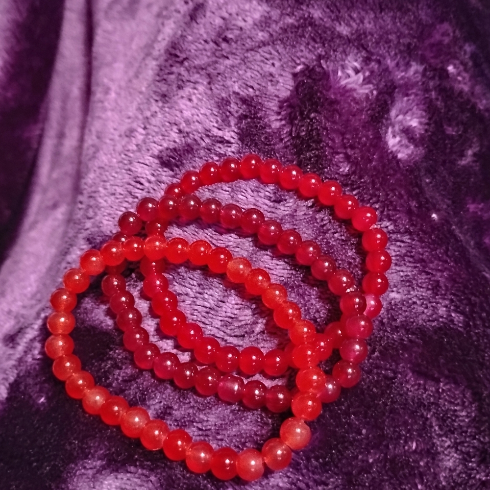 Handmade three piece cute colorful bright cool red bracelet set